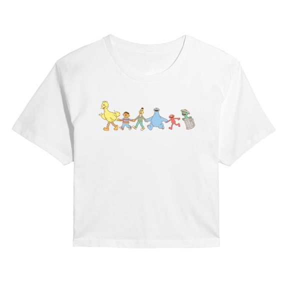 Sesame Street - SS Group Muted - Juniors Cropped Short Sleeve Graphic T-Shirt