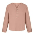 thumbnail image 4 of AherBiu Hauts à Manches Longues pour Femmes Blouse en Coton et Lin Demi-Boutonnage Col en V Hauts de Sortie pour Femmes, 4 of 5