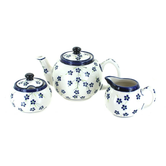 Blue Rose Polish Pottery Willow Three Piece Tea Set