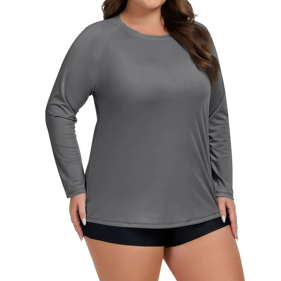 Women's Long Sleeve Sun Shirts UPF50 UV Protection Crew Neck Rash Guard Lightweight Quick Dry Workout Hiking Tops Gray XL