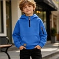 thumbnail image 5 of HAOTAGS Boys Hooded Sweatshirt (4-15) Soft Warm Long Sleeves Quater Zipper Pockets Sport Hoodie Blue Size 8, 5 of 9