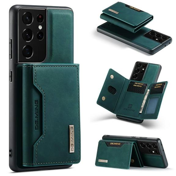 Leather Magnetic Wallet Case Compatible with Samsung Galaxy S23 Plus Detachable Shockproof Kickstand Case-Green