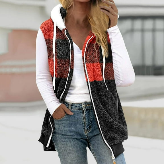 AOOCHASLIY Black and Friday Women Coat Christmas Gift Womens Fall Winter Sleeveless Coat Zip Up Warm Jackets Outerwear with Pockets