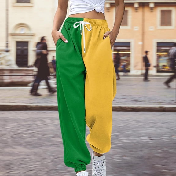 Pxiakgy Sweatpants for Womens Loose Breathable Color Blocking Gradient Side Pockets Leg Opening Drawstring Casual Pants Baggy Lounge Pants Workout Gym Active High Waisted Comfy Joggers for Women