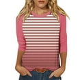thumbnail image 2 of iHengLiXing Spring Tops for Womens Dressy Casual Women's 3/4 Sleeved Solid Color Gradient Striped Printed Short Sleeved Round Neck Top Pink S, 2 of 5