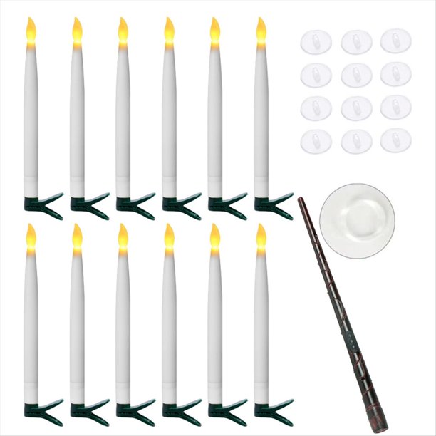 Velas Flotantes Colgantes Sin Llama con Varita Velas Cónicas Sin Llama Velas LED Luz Cálida Velas Navideñas Blancas B