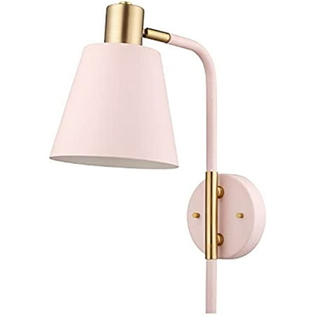 

Novogratz x Globe Electric Cleo 1-Light Plug-in or Hardwire Wall Sconce Blush Pink Matte Brass Accents Black Cloth Cord