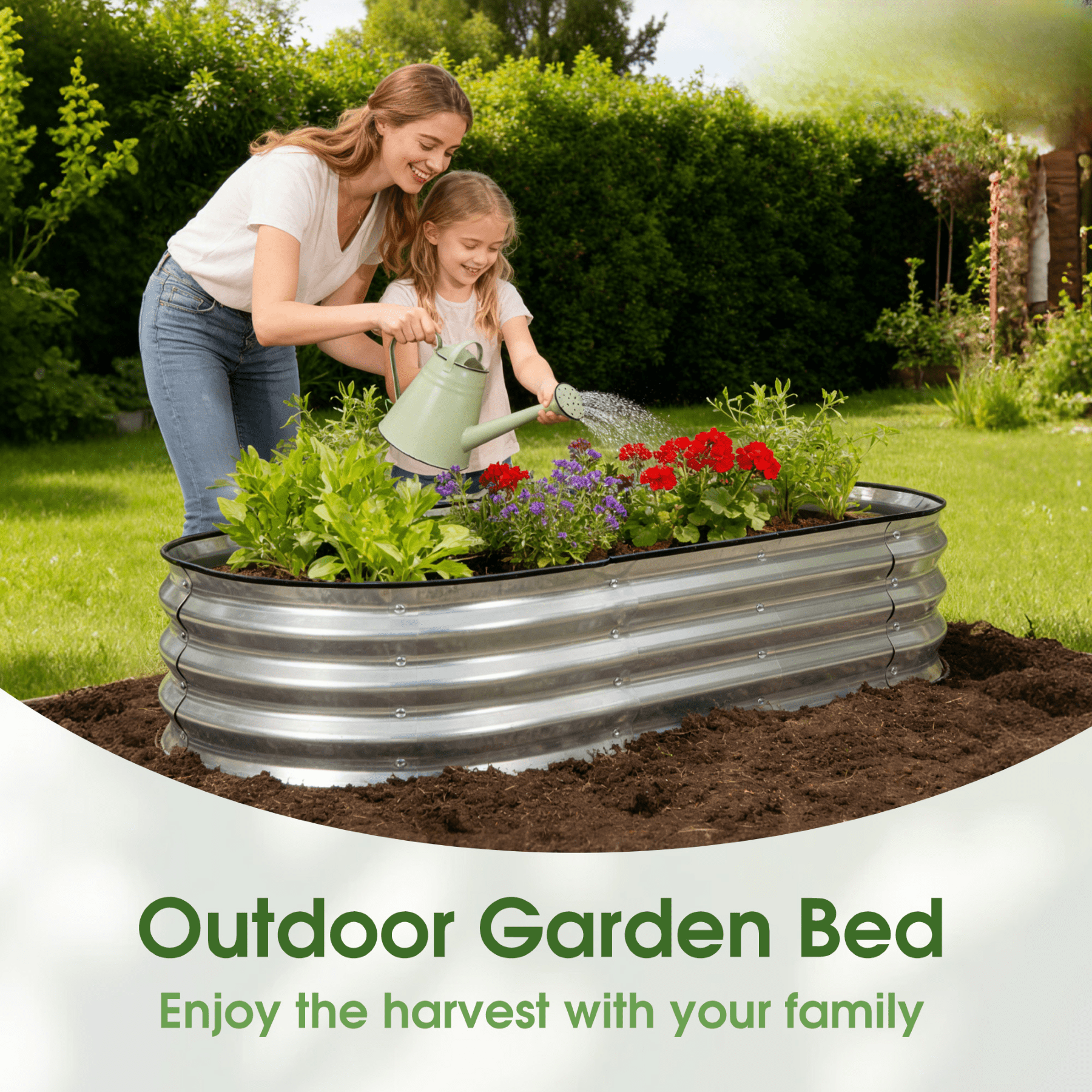 CONCETTA Oval Metal Planter Box for Vegetables, Flowers, Herbs, Galvanized Raised Garden Bed Kit with Safe Rubber Edging for Outdoor Gardening