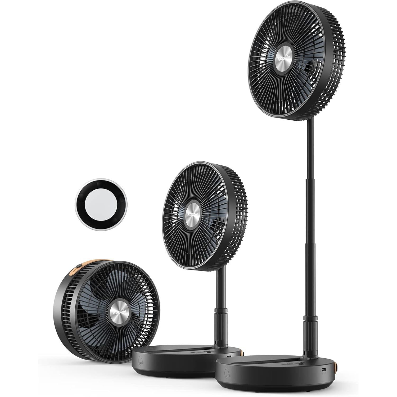 Koonie Portable Fan, 10 Inch Foldable Stand/Desk Fan up to 50 Hours 4 Speed Remote Control Battery or USB Powered Cordless Height Adjustable Super Quiet Fan for Home, Camping, Fishing, Travel, Black