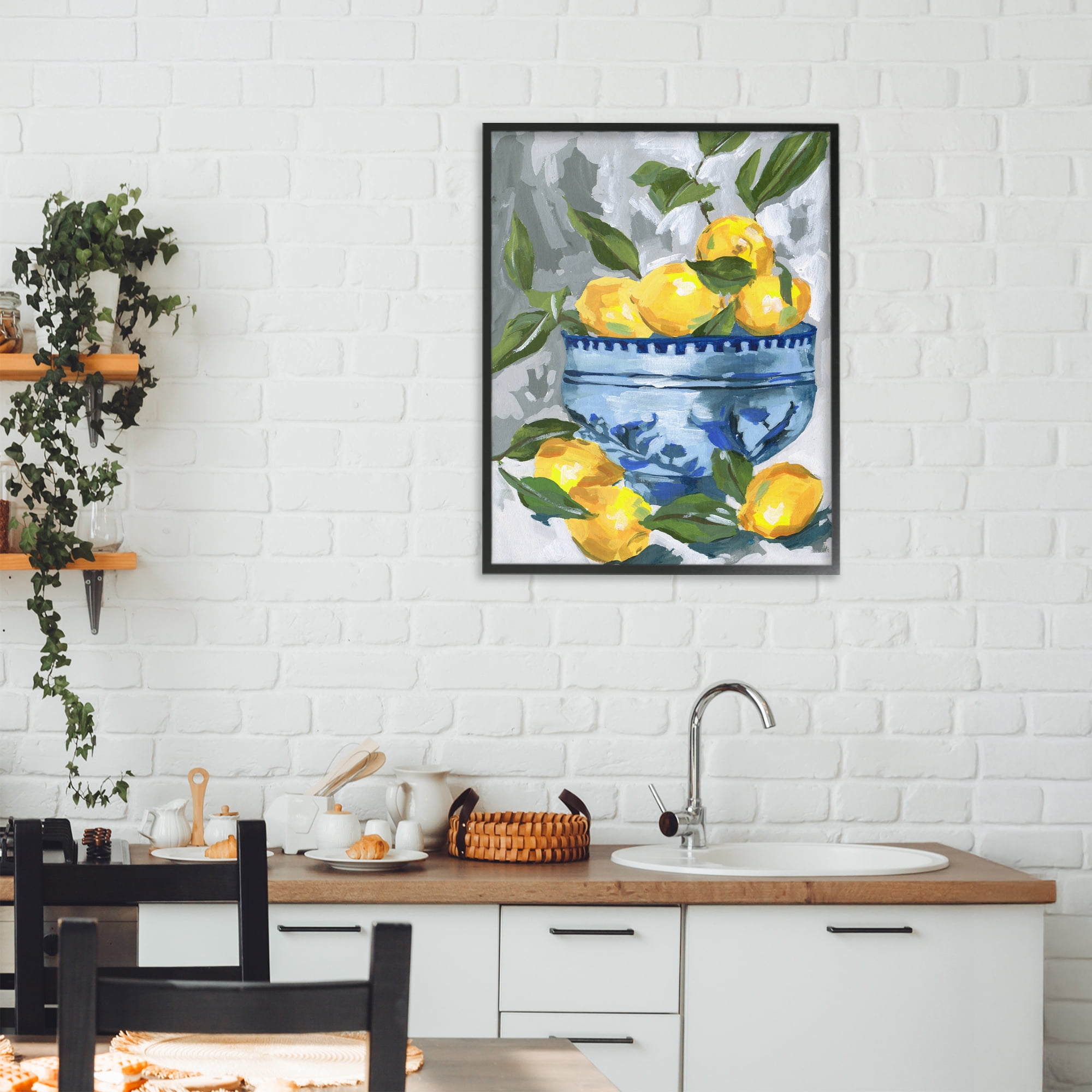 Stupell Industries Indigo & Lemon Bowl Black Framed Giclee Art, design by Melissa Wang