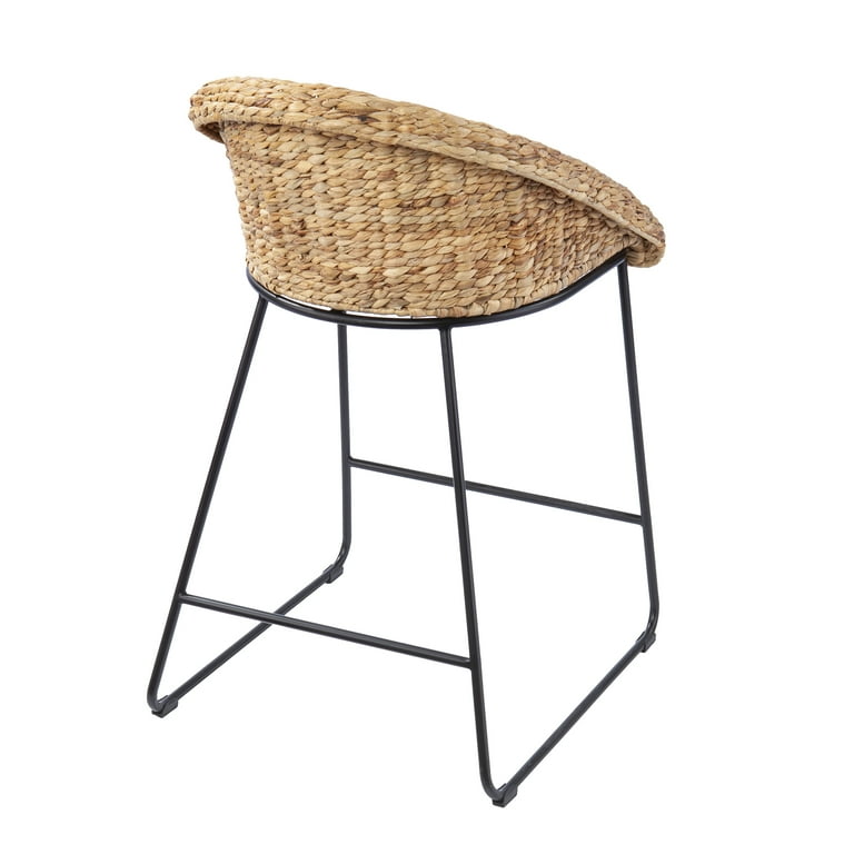Stylewell black metal bar stool with back and natural seat sale