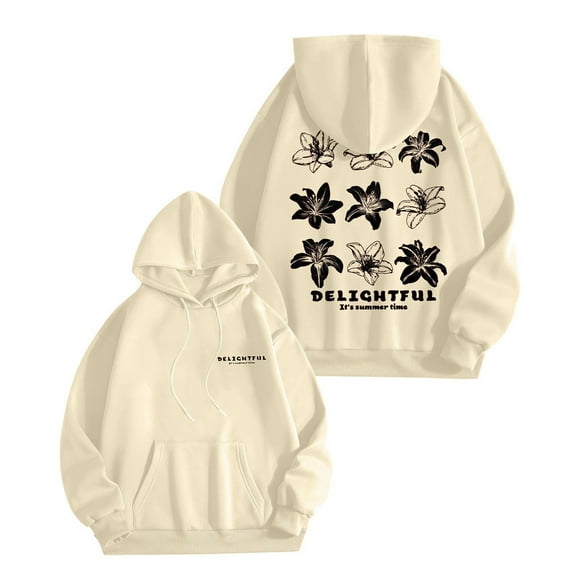 Puliio Womens Hoodie Autumn Winter Casual Flower Printed Hooded Sweatshirt Comfortable Fashionable Long Sleeve Outdoor Pullover Capped Tops