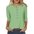 thumbnail image 3 of SROBPTY Womens Fall Top, 3/4 Sleeve Shirts for Women, Women's Casual Loose Button V Neck 3/4 Sleeve T-shirt Top Green,XXXXL, 3 of 5