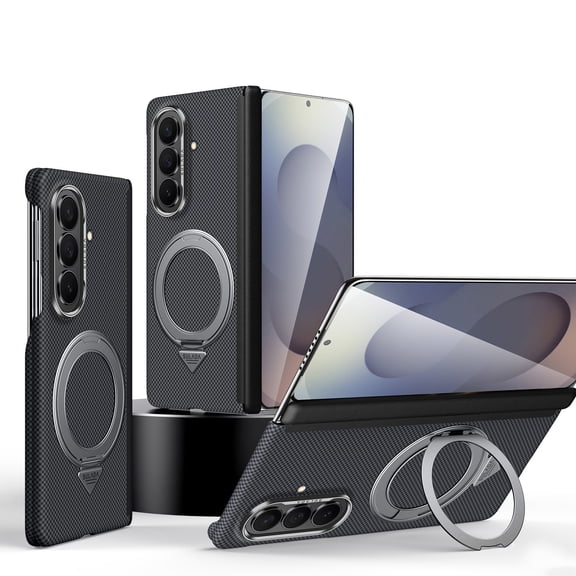 Slim Carbon Fiber Case for Samsung Galaxy Z Fold 8 Ultra, 360° Magnetic Stand Rotation Kickstand, Compatible with MagSafe, Thin Shockproof Cover Hinge Protection, Black