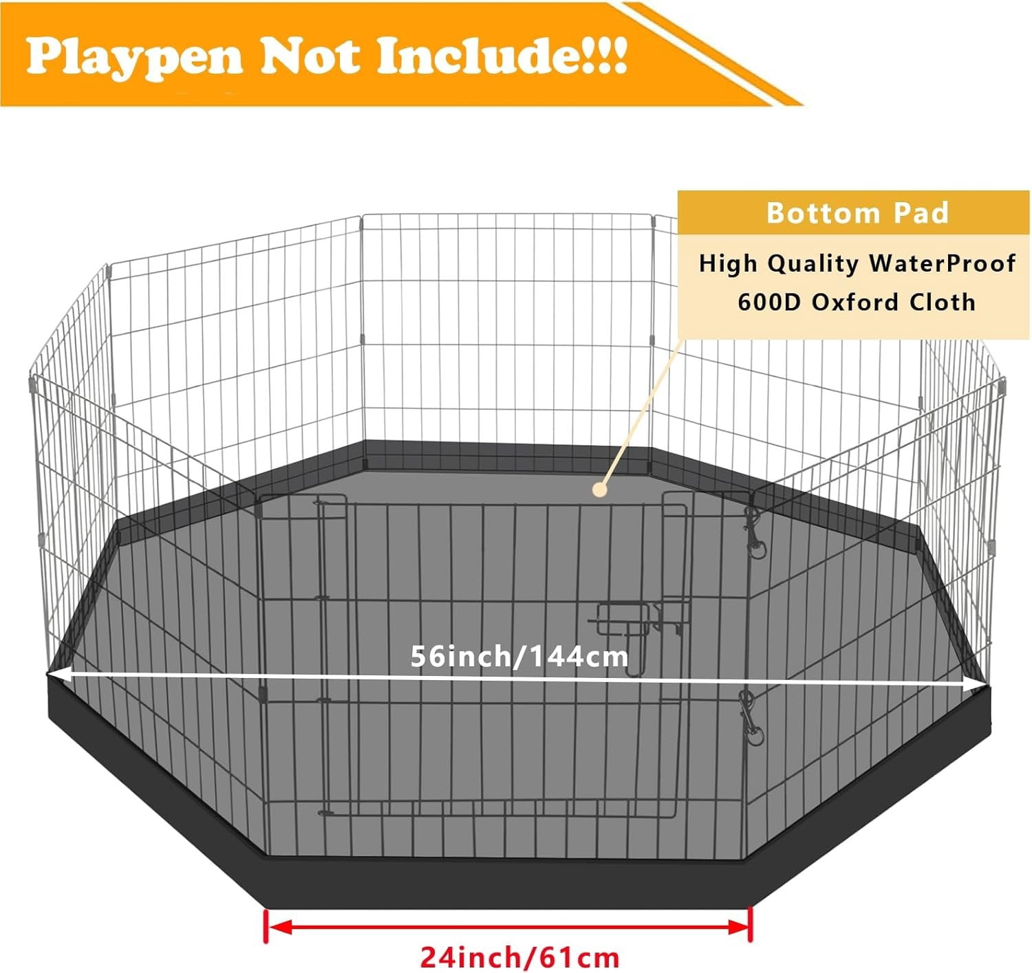 Playpen Bottom Pad Fits for 24 Inch 8 Panels Regular Octagon Metal Exercise Pet Playpen,  Crate Pad Puppy Playpen Pad. (Note: Playpen Not Included) -PureBlack