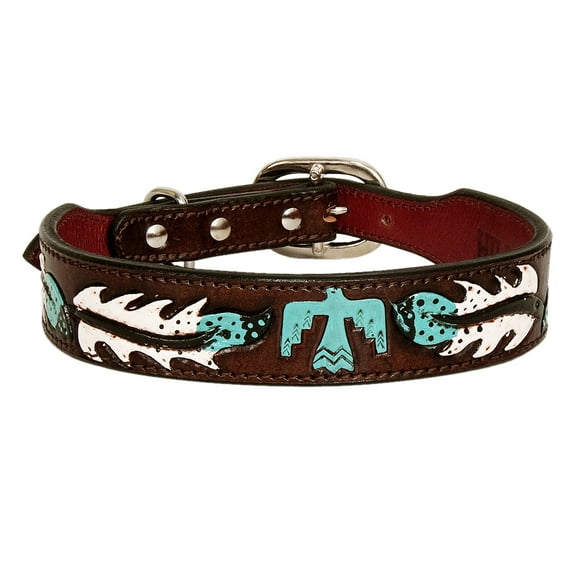 Medium Strong Genuine Leather Dog Collar Hand Tooled Hilason