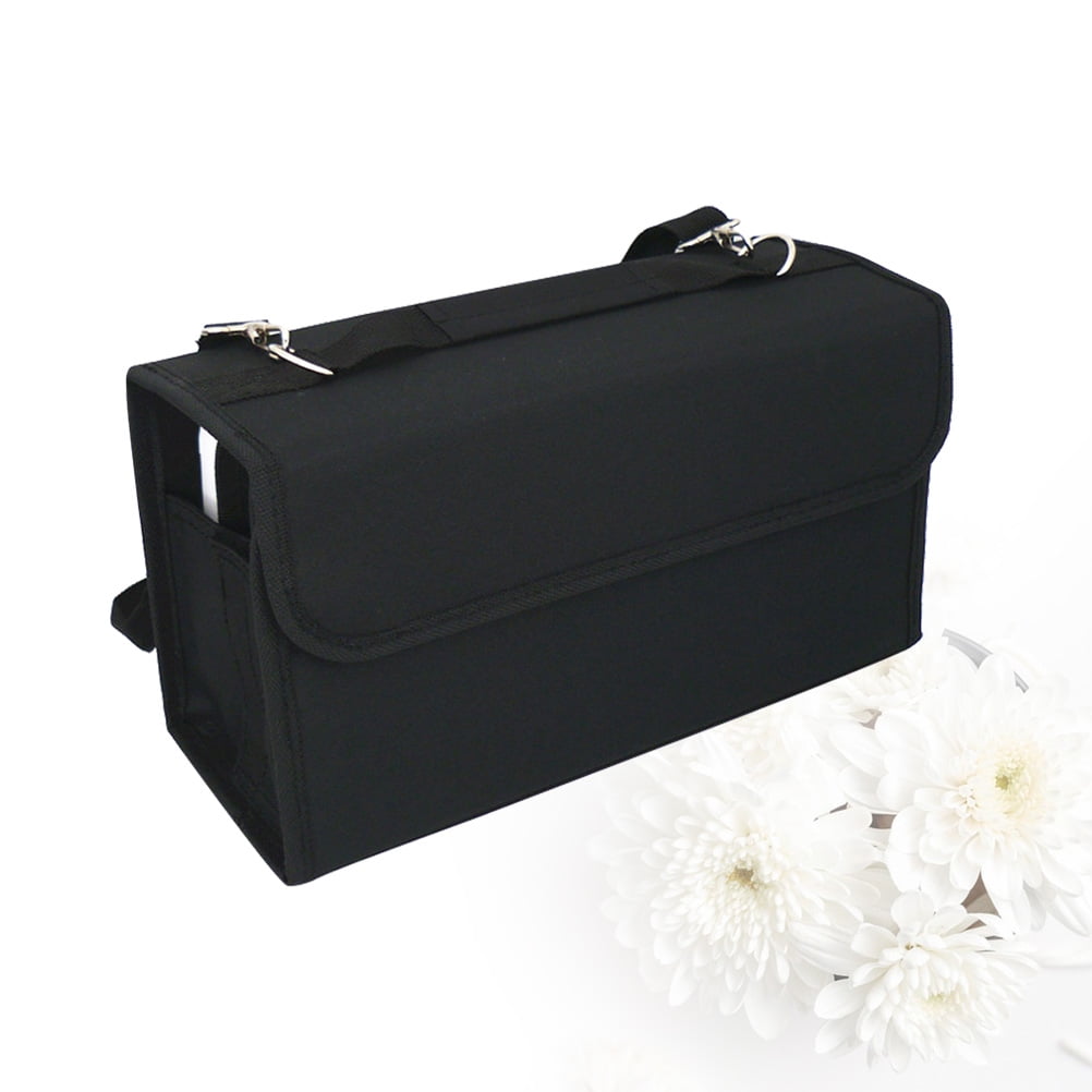 QIFULL Heavy Duty Marker Pens Storage Case 80 Slot Black Nylon Bag with Shoulder Strap and Zipper