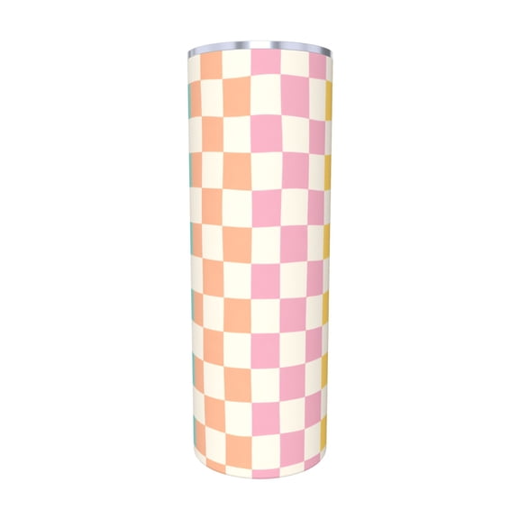 20oz Pastel Checkered Daisy Tumbler with Handle and Straw Stainless Steel Insulated Car Cup Travel Coffee Cup Gift for Women with Straw