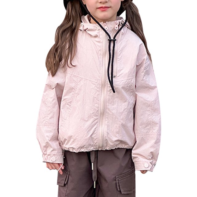 Sunnyoo Little Girls Sun Protection Lightweight Outerwear Loose Fit Zipper Jacket, Sizes 2-16