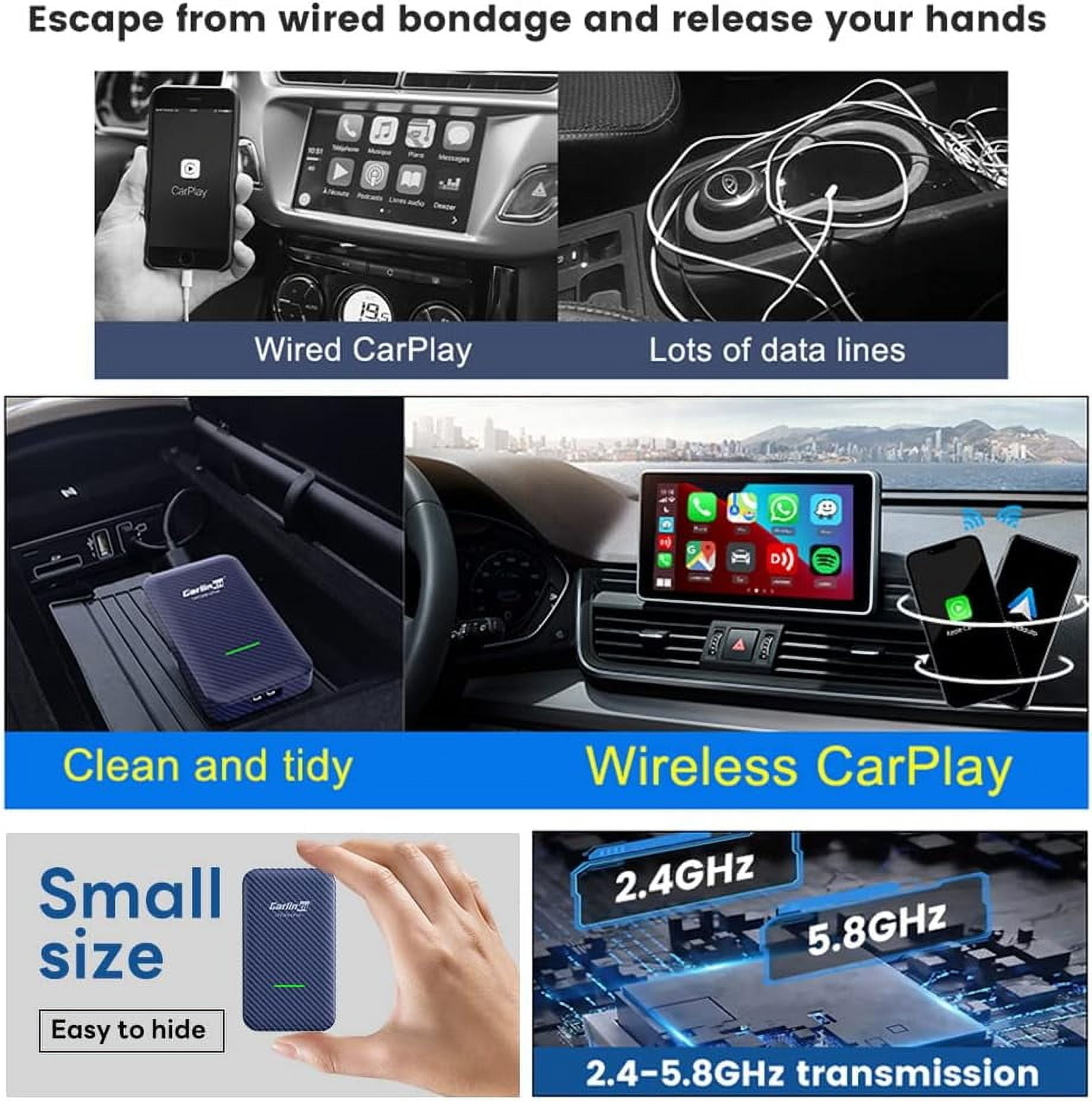 CarlinKit 4.0 Wireless CarPlay CarPlay - Wireless CarPlay Adapter for OEM Factory Wired CarPlay 2 in 1. Plug & Play, Wired to Wireless, Auto Connect, Online Upgrade, 5.8GHz Wi-Fi GPS