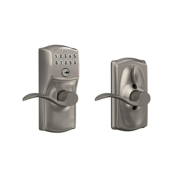SCHLAGE Satin Nickel FE595VCAM619ACC Camelot Keypad Entry with Flex-Lock and Accent Levers