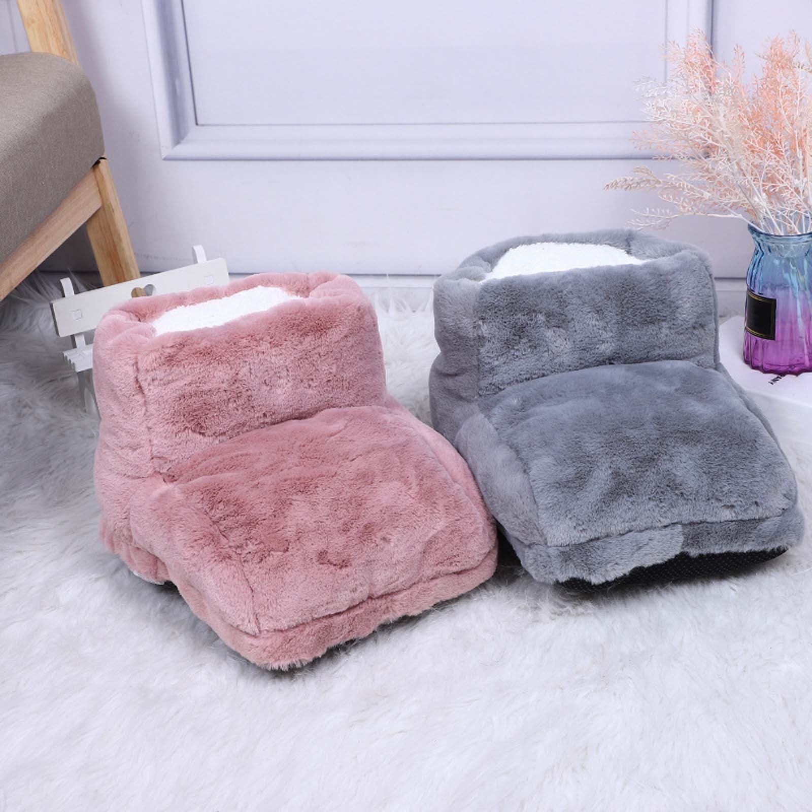 Pink Usb Heated Foot Warmer, Plush Electric Foot Heating Pad With Auto Constant Temperature, Rechargeable Thermal Therapy Booties For Cold Feet Ankle, 21X21 Cm
