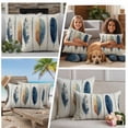 thumbnail image 5 of Blue Brown Feathers Outdoor Waterproof Pillow Covers, Boho Ombre Vintage Wooden Grain Decorative Square Throw Pillowcase Sofa Cushion Sham for Patio/Couch/Chair, 16"x16" 2 Pack, 5 of 8