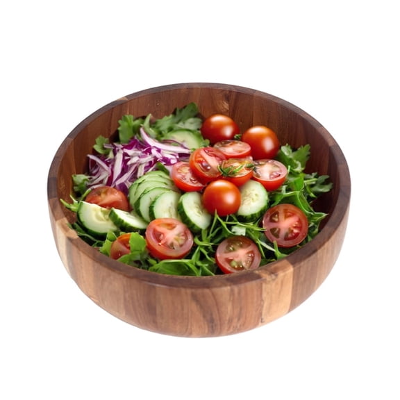 ESTOCK Acacia Wood Salad Bowl 11.5" Large Wooden Serving Bowl for Salad, Fruit and Vegetables