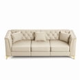 thumbnail image 5 of EHANCIS 81.5" Modular Chesterfield Leather Sofa with 2 Ottomans, Tufted U-Shape & L-Shape Sectional Couch with Gold Trim for Living Room, Beige, 5 of 10