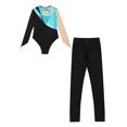 thumbnail image 4 of Doomiva Kids Girls Shiny Rhinestone Long Sleeve Gymnastics Leotard with Ballet Dance Leggings Pants Set Blue Green 8, 4 of 5
