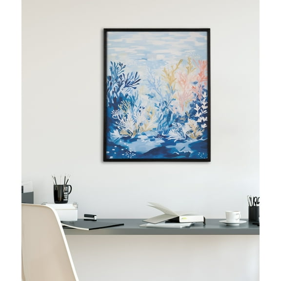 Kate and Laurel  Underwater Ocean Landscape Framed Wall Art by The Creative Bunch Studio, 16x20 Black, Tropical Coral Reef Art for Wall
