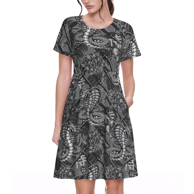 Vsdgher Robes Midi Maxi Décontractées pour Femmes Été 2025 Légères Manches Courtes Col Rond Robe de Plage