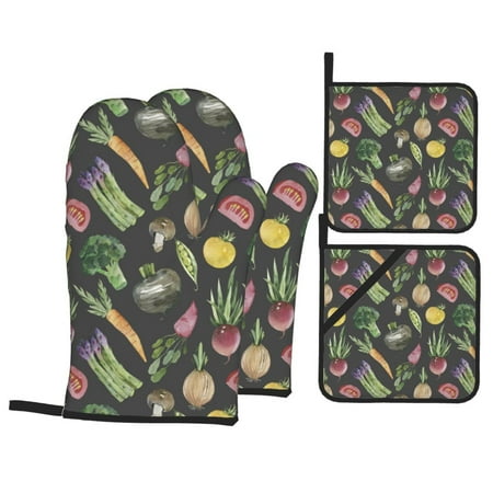 

Oven Mitts and Pot Holders Sets 4 pcs Asparagu Print vegetable Non-Slip Oven Gloves Potholders Soft Quilted Lining Heat Resistant Gloves Hot Pads for Kitchen Cooking Baking