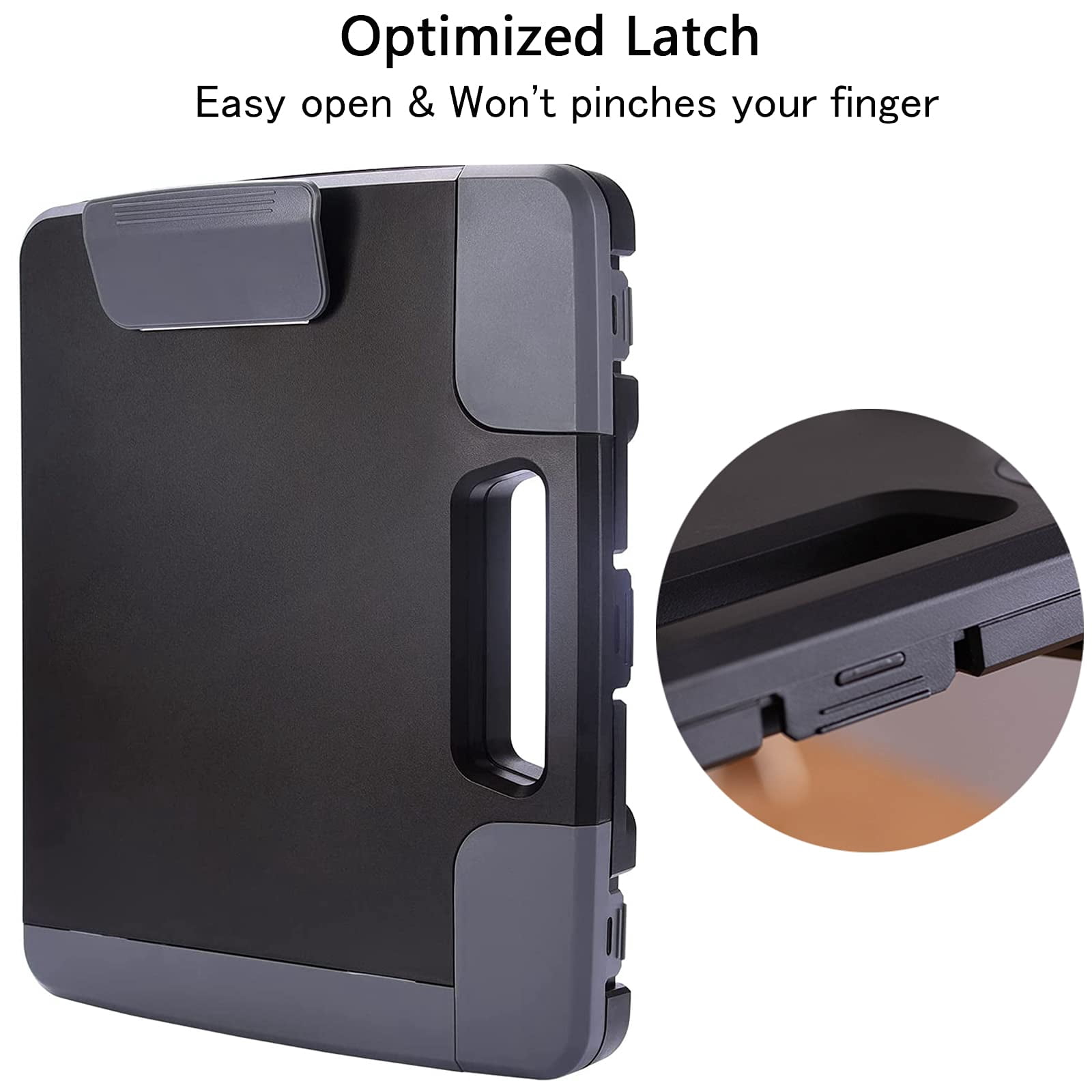 Portable Clipboard Folder With Storage  Plastic Case Side-opening Heavy Duty A4 Size Writing For Office 14.5"x12"x 1.75" Black