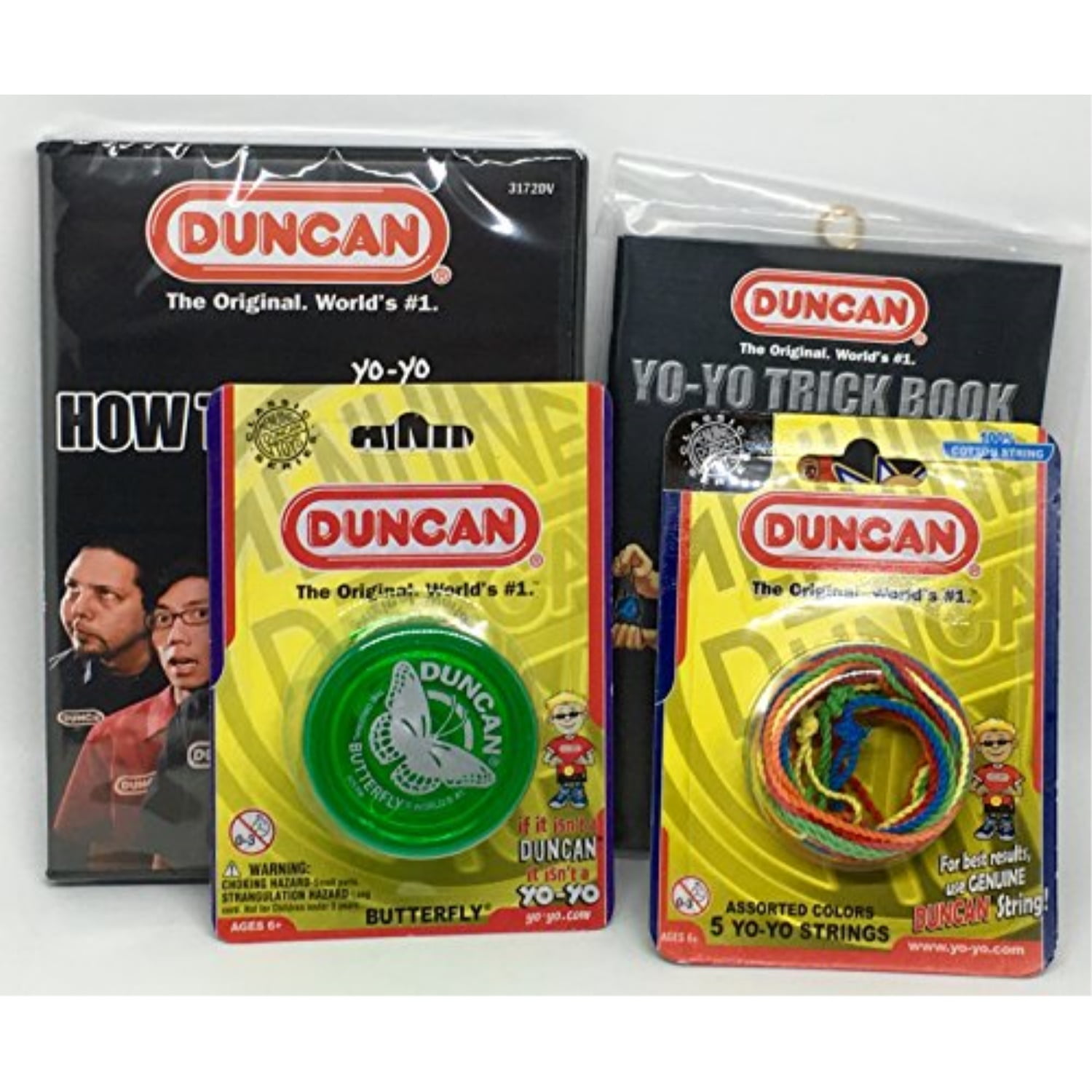duncan beginner yoyo kit (4 items) green butterfly yoyo, multicolor