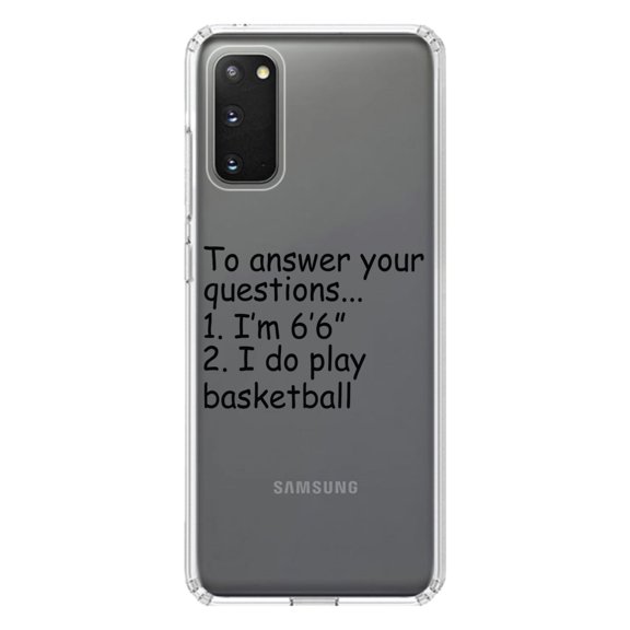 DistinctInk Clear Shockproof Hybrid Case for Galaxy S20 ULTRA / 5G (6.9" Screen) - TPU Bumper Acrylic Back Tempered Glass Screen Protector - I'm 6'6" I Do Play Basketball