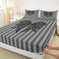 thumbnail image 4 of Manfei Leopard Print Bow Tie Queen Sheet Sets 4 Pieces for Kids Teens,Girls Women Black Grey Stripes Bed Set,Lightweight Room Decor, 4 of 5