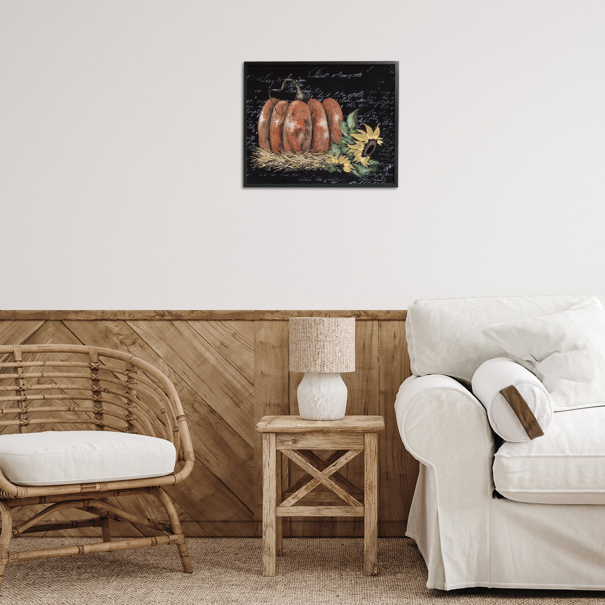 Stupell Industries Autumn Country Pumpkin Botanical & Floral Painting Black Framed Art Print Wall Art, 20 x 16