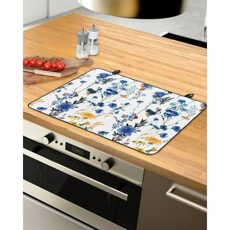 

Blue Spring Floral Stove Top Covers for Electric Stove Heat Insulation Fireproof Glass Cooktop Cover Counter Top Glass Stove Cover for Prevent Scratches 29 x21 Summer Botanical Flowers Watercolor