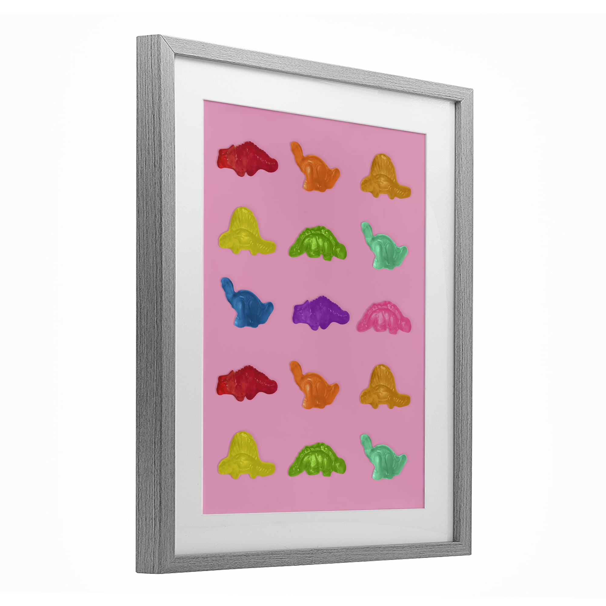 Stupell Industries Dinosaur Candies on Pink Gray Framed Print Under Glass, design by LISH Creative