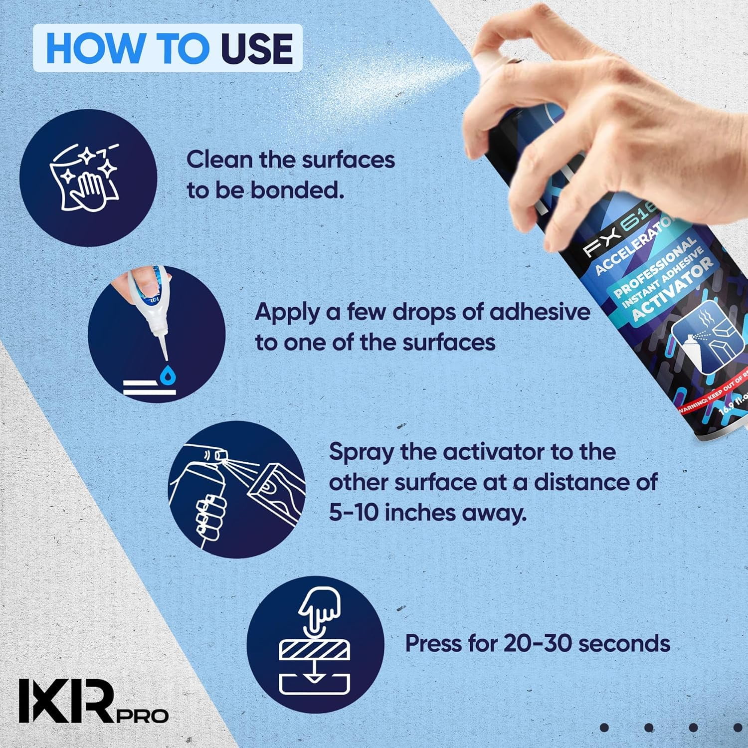 IXIRPRO CA Glue Activator Spray (6 Pack, 16.9 oz Each) – Ultra-Fast Curing Cyanoacrylate Accelerator for Instant Bonding, Woodworking, Plastic, Metal, Crafts, and Repairs