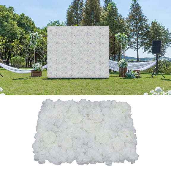 6 Pcs Flower Wall Panel Floral Backdrop Artificial Silk Rose Home Decoration for Wedding Party Photography Event Celebration White