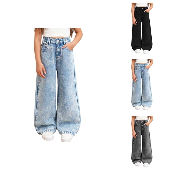 Girls Pants Girls Flared Jeans High Waist Stretch Denim Pants Wide Leg Trousers Casual Everyday Wear Youth Fashion Bottoms with Pockets