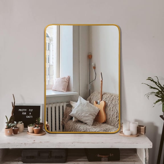 TOPCOMFY Mirrors 24x32 Inch Gold Metal Framed Rectangular Bathroom Mirror for Wall
