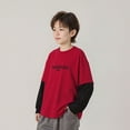 thumbnail image 2 of Boys Two Piece Look T-Shirt Wine Drop Shoulder Oversized Fit Layered Look Casual Top for Youth Kids,Size 9-10 T, 2 of 6
