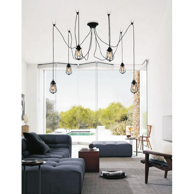Suspension Multi-Lumière 6 Lumières avec Finition Noire