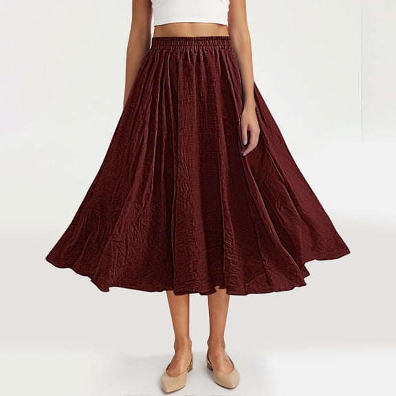 Taylonsss Womens Comfortable Summer Linen Blend Elastic Waist Button Front Skirt with Pocket Casual Street Style Beach Vacation Outfit