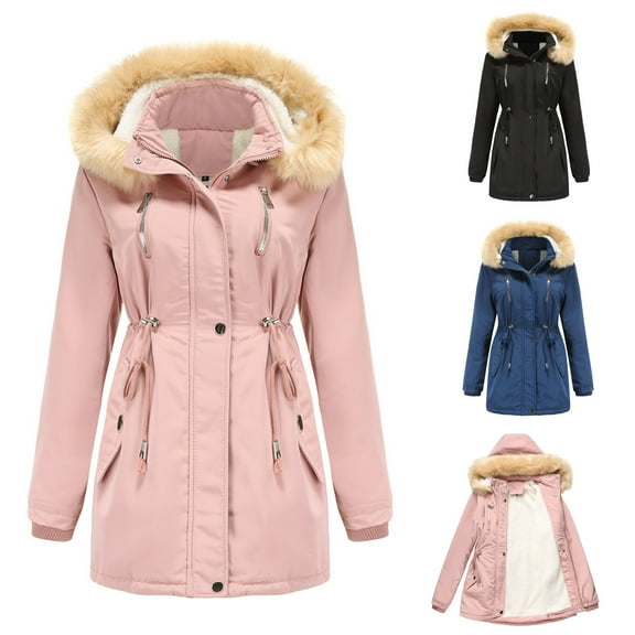 Njagoc3 Womens Warm Coat Thickened Mid-Length Hooded Jacket Slim Winter Parkas Outwear