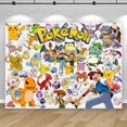 thumbnail image 3 of Banner de feliz cumpleaños, telón de fondo grande de Pokémon, decoración de Pikachu para niños, baby shower, monstruo de bolsillo, accesorios de fondo de anime, póster, 3 of 5