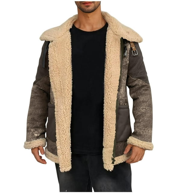 WRKEKC Veste en Molleton pour Hommes Doublée en Sherpa Fausse Suède à Fermeture Éclair Col à Revers Manches Longues Décontractée pour Temps Froid pour la Randonnée